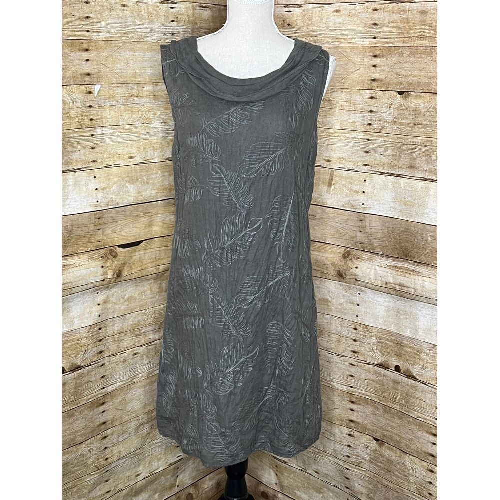 LENI TOMEI 100% LINEN COASTAL BEACHY VACATION RELAXED RESORT BRUNCH DRESS LARGE